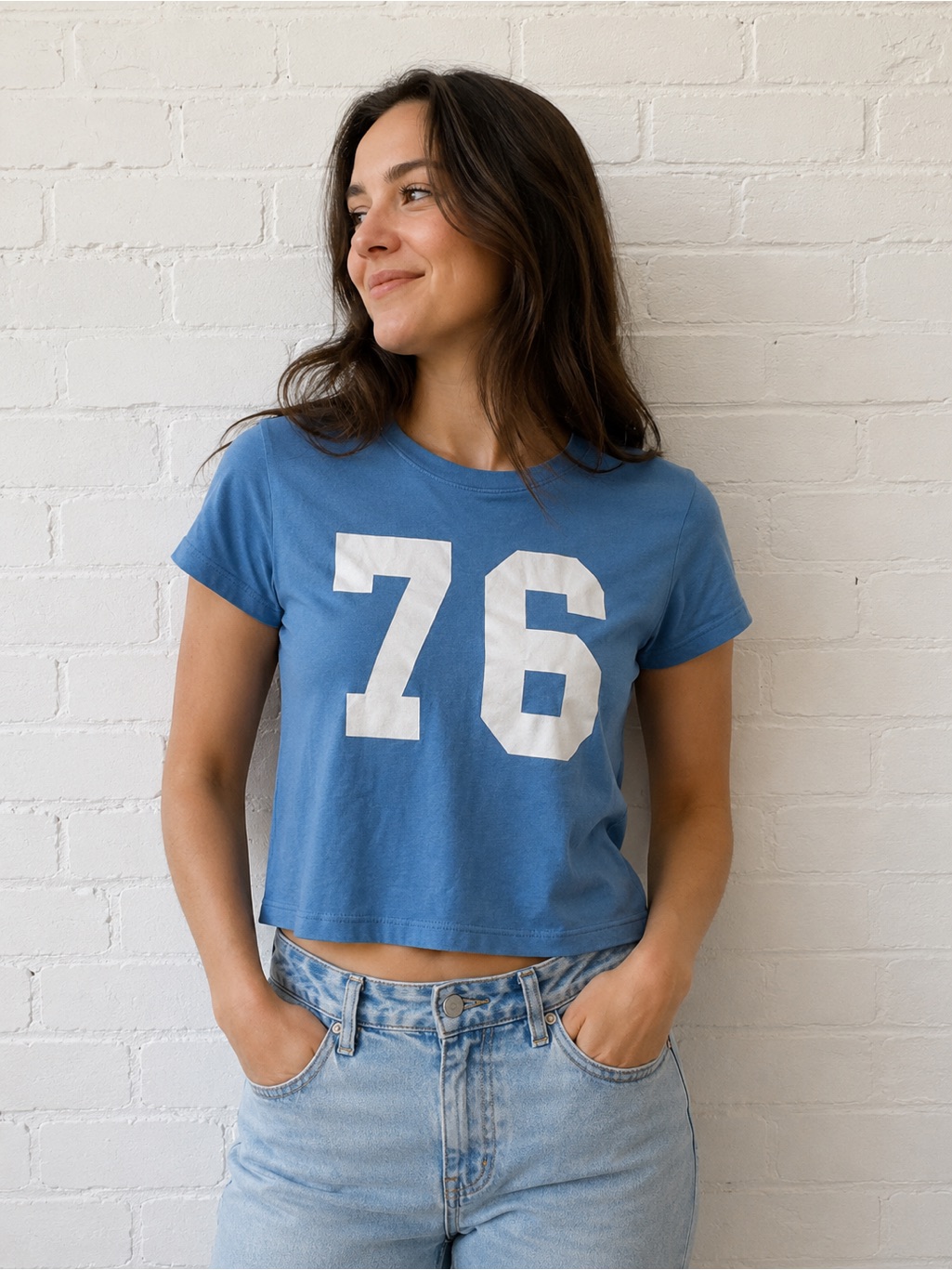 Blue '76 Graphic Crop Tee - Women's Casual Top